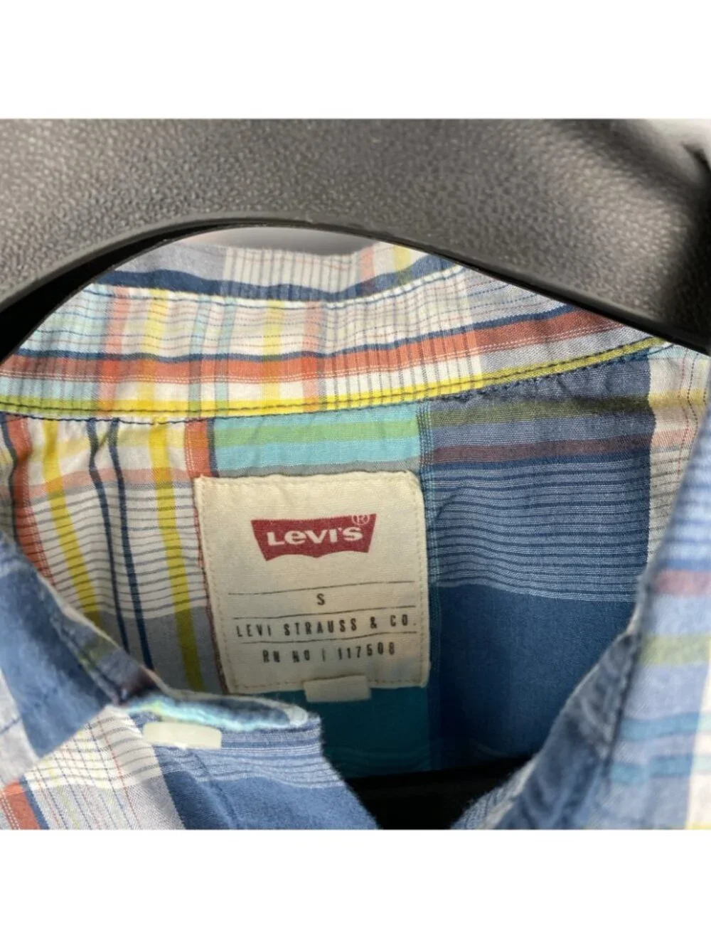 Levi's Mens Shirt Blue Small Button Down Plaid Flannel 117508 Pearl Snaps - Picture 3 of 4